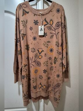 Easel Floral Oversized Sweatshirt Dress | Boho Chic | Small (Fits Oversized) NWT